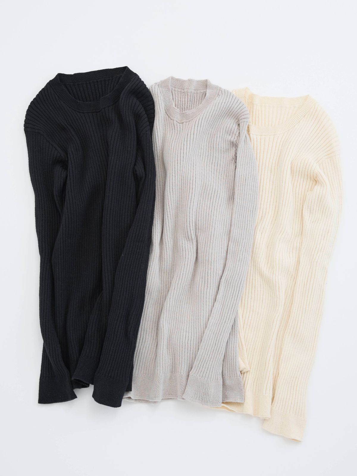 【1月末から2月上旬お届け予定】【シリーズ商品2点以上で10%OFF】新色｜コットンエアリーリブクルーネックトップス　ライトグレー