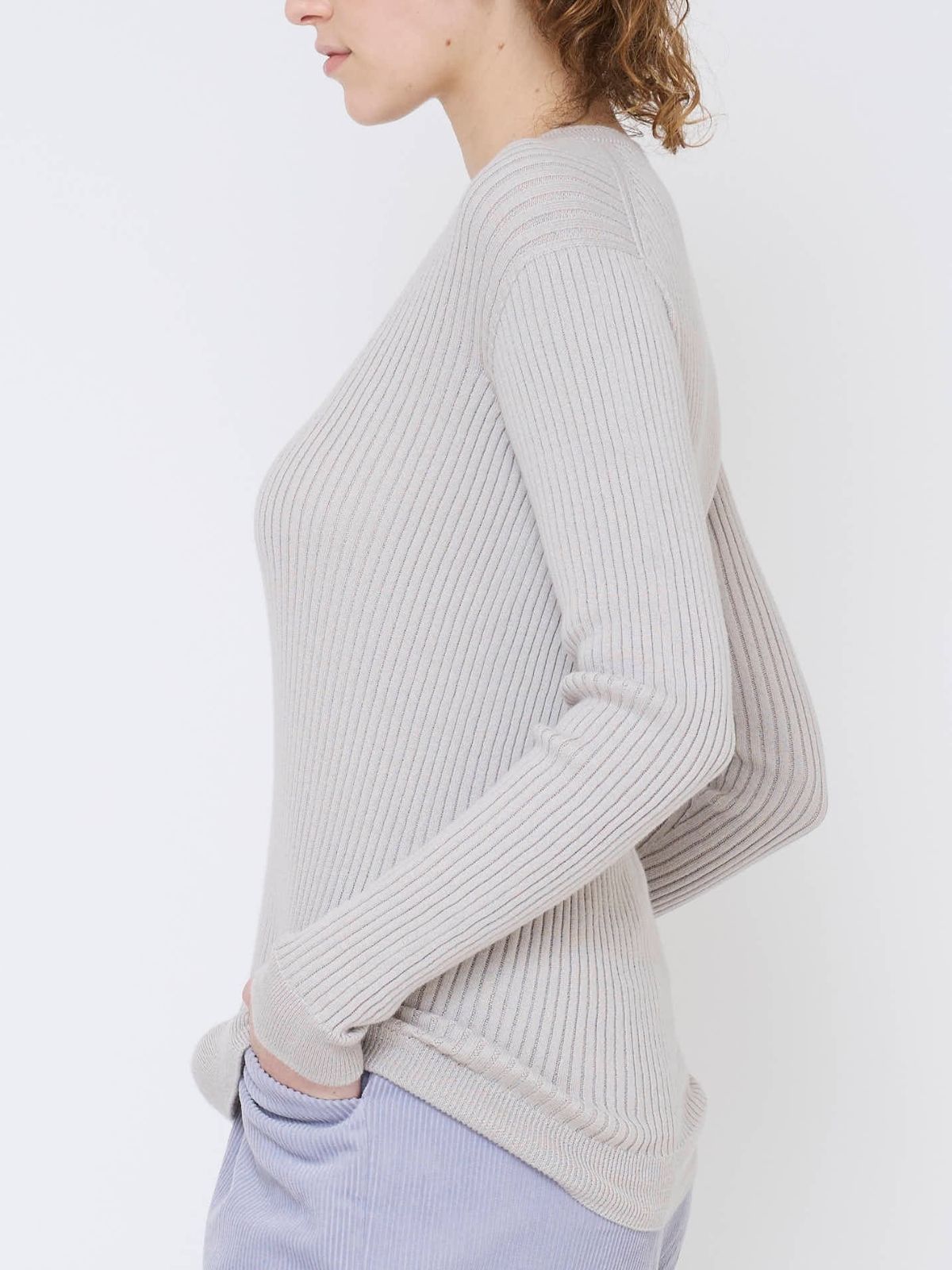 【1月末から2月上旬お届け予定】【シリーズ商品2点以上で10%OFF】新色｜コットンエアリーリブクルーネックトップス　ライトグレー