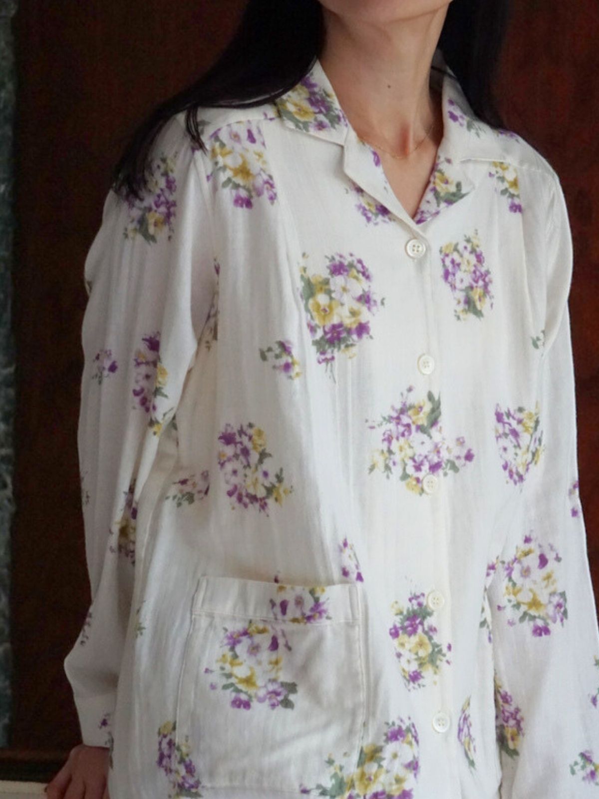 プリムローズ襟付きパジャマ上下セット パープル