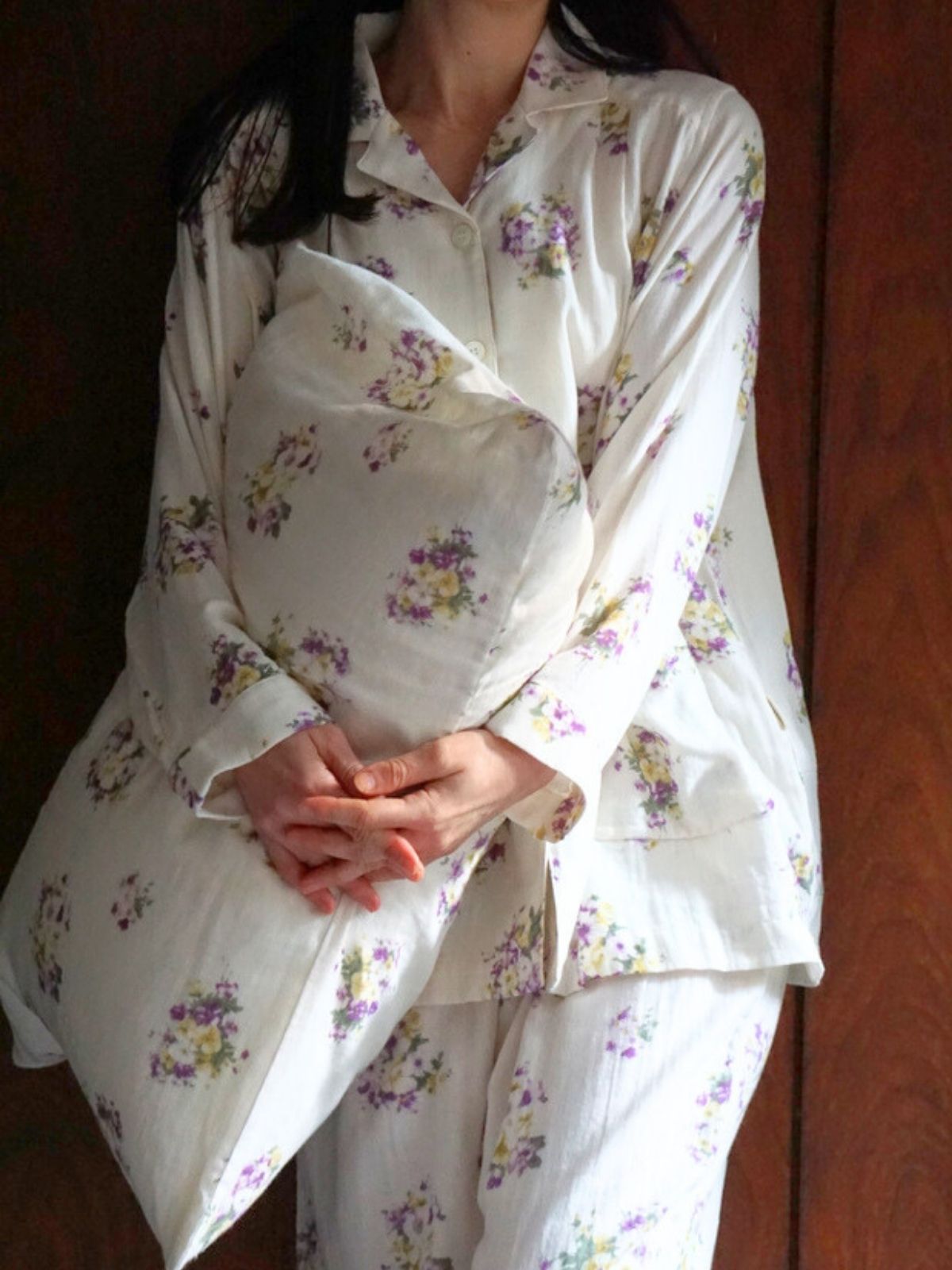 プリムローズ襟付きパジャマ上下セット パープル