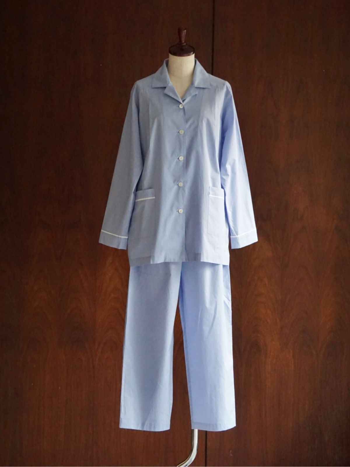 【先行予約】【種から育てた奥出雲のコットン】パジャマ上下セット ブルー｜イニシャル手刺繍カスタム