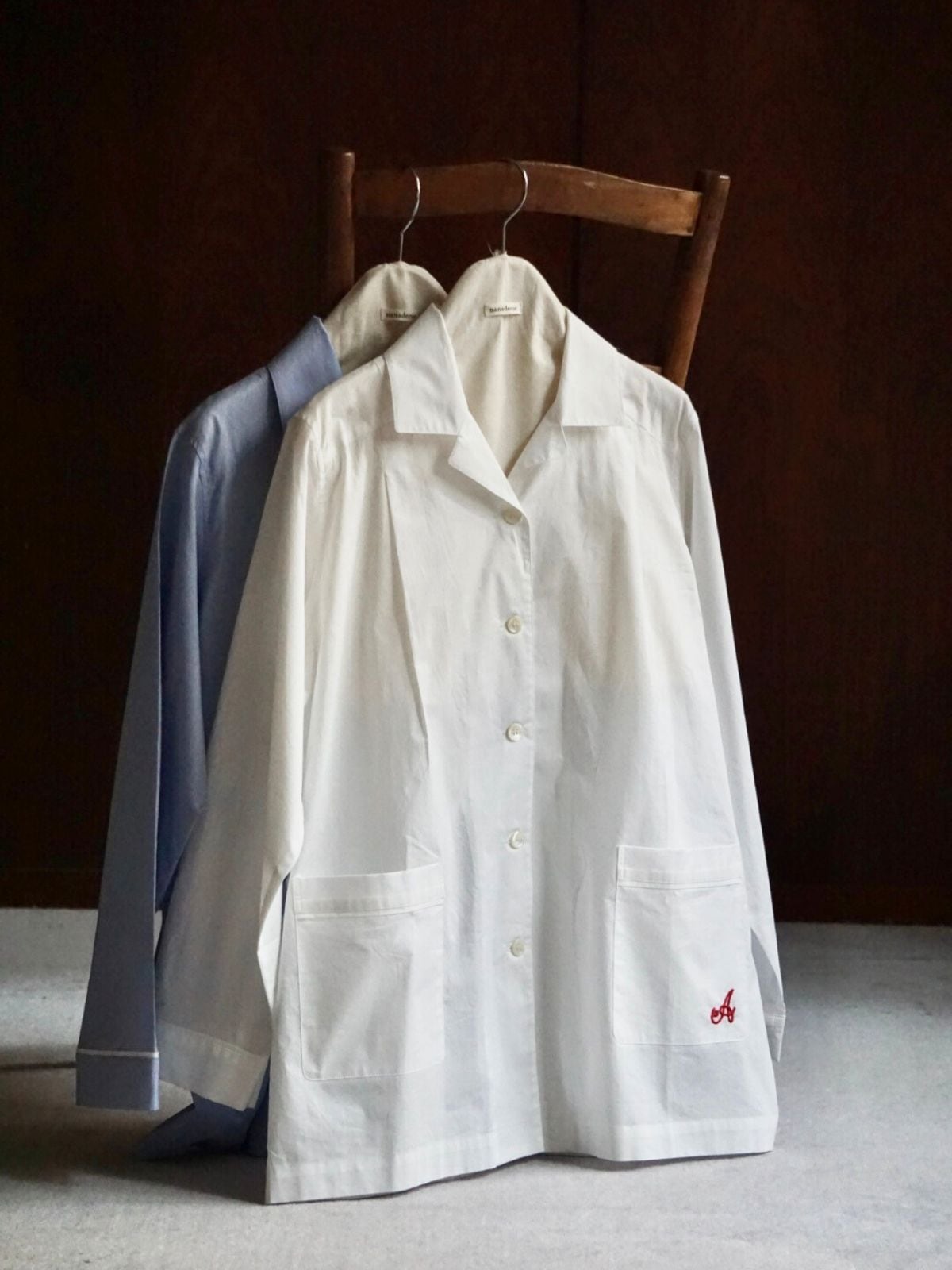 【先行予約】【種から育てた奥出雲のコットン】パジャマ上下セット ブルー｜イニシャル手刺繍カスタム