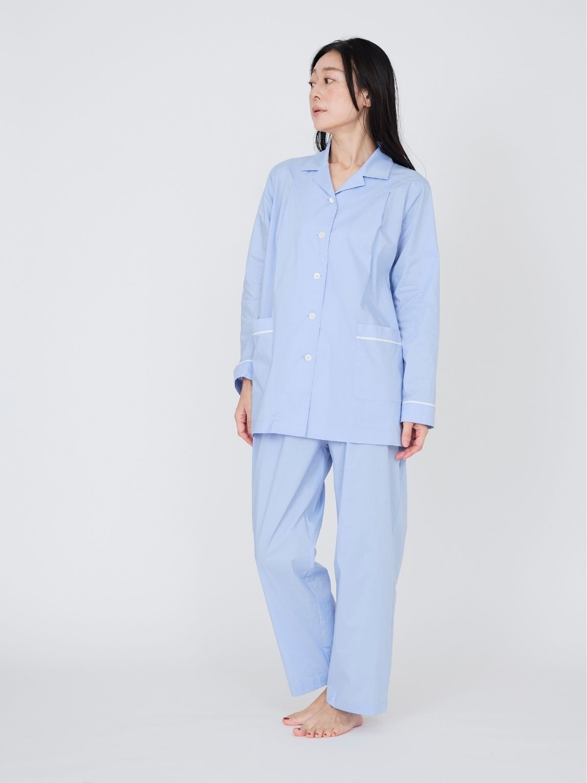 【先行予約】【種から育てた奥出雲のコットン】パジャマ上下セット ブルー｜イニシャル手刺繍カスタム