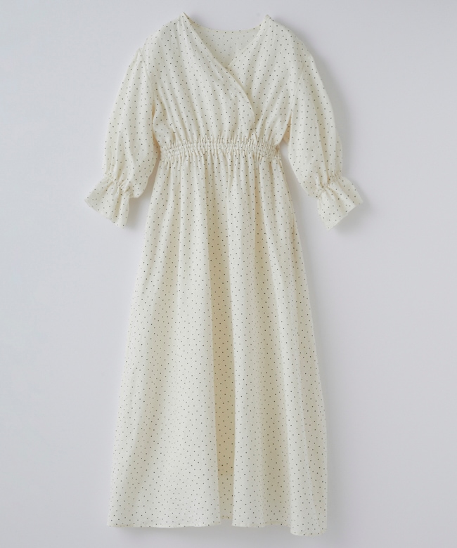 nanadecor リネンドットカシュクールワンピース nanadecor 2023 Spring/Summer LINEN COTTON DOT DRESS | 美しく
