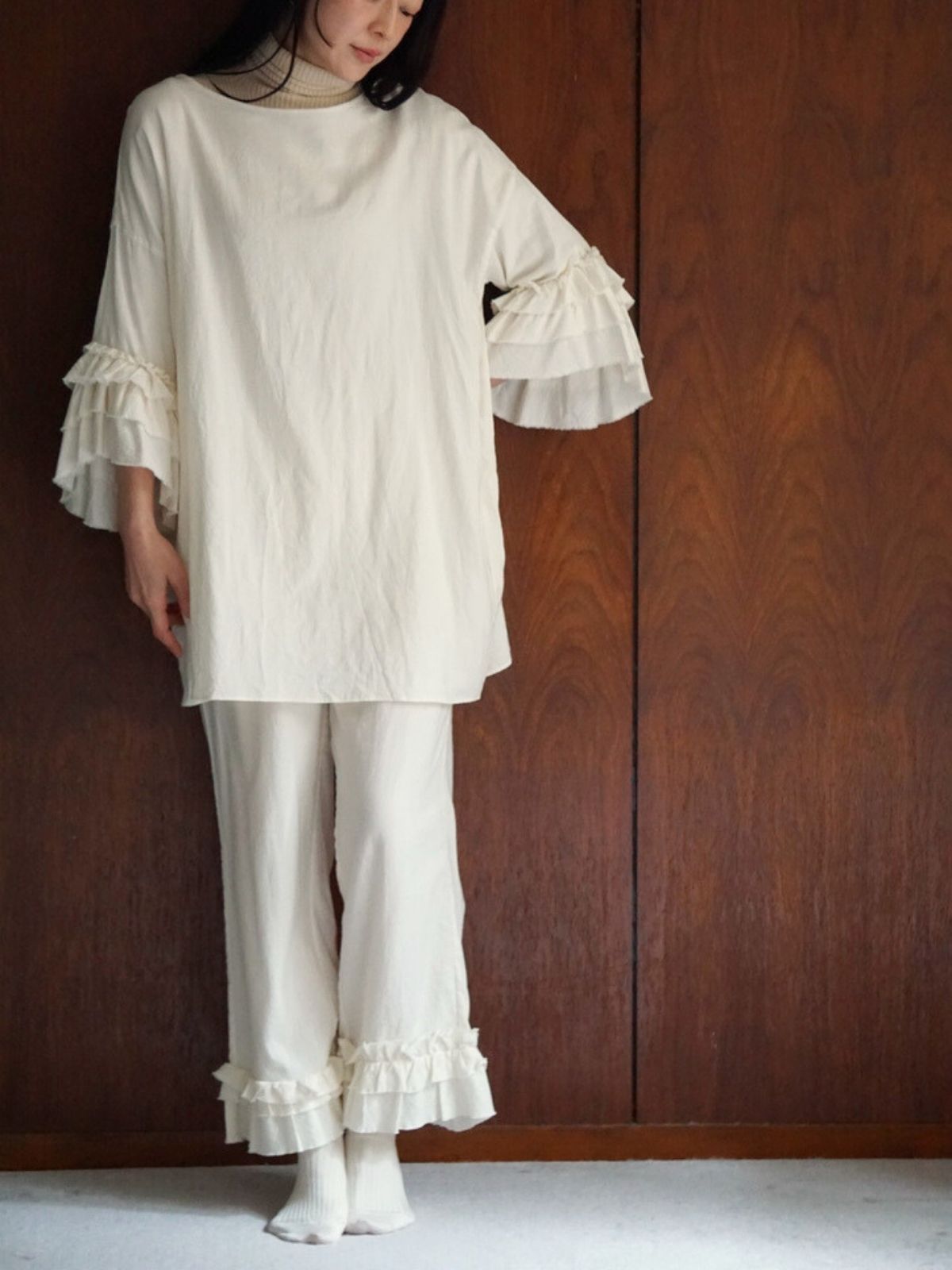 【再入荷】ローズマリーフリルパンツ　ナチュラル