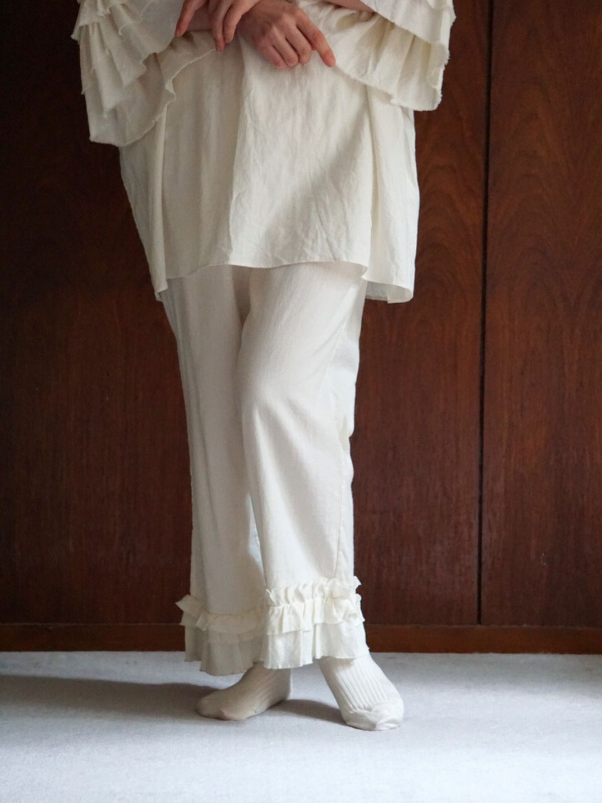 【再入荷】ローズマリーフリルパンツ　ナチュラル