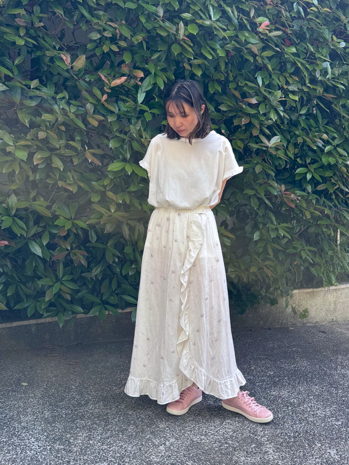 ローズマリージャージーフリルトップス ホワイト　