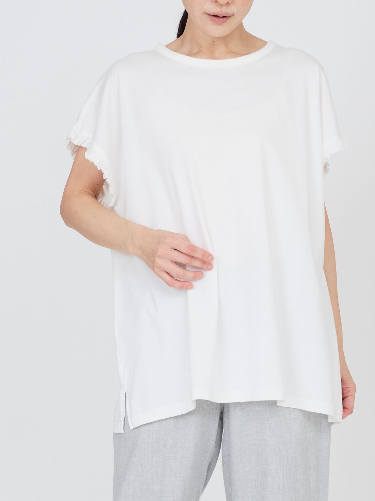 ローズマリージャージーフリルトップス ホワイト　