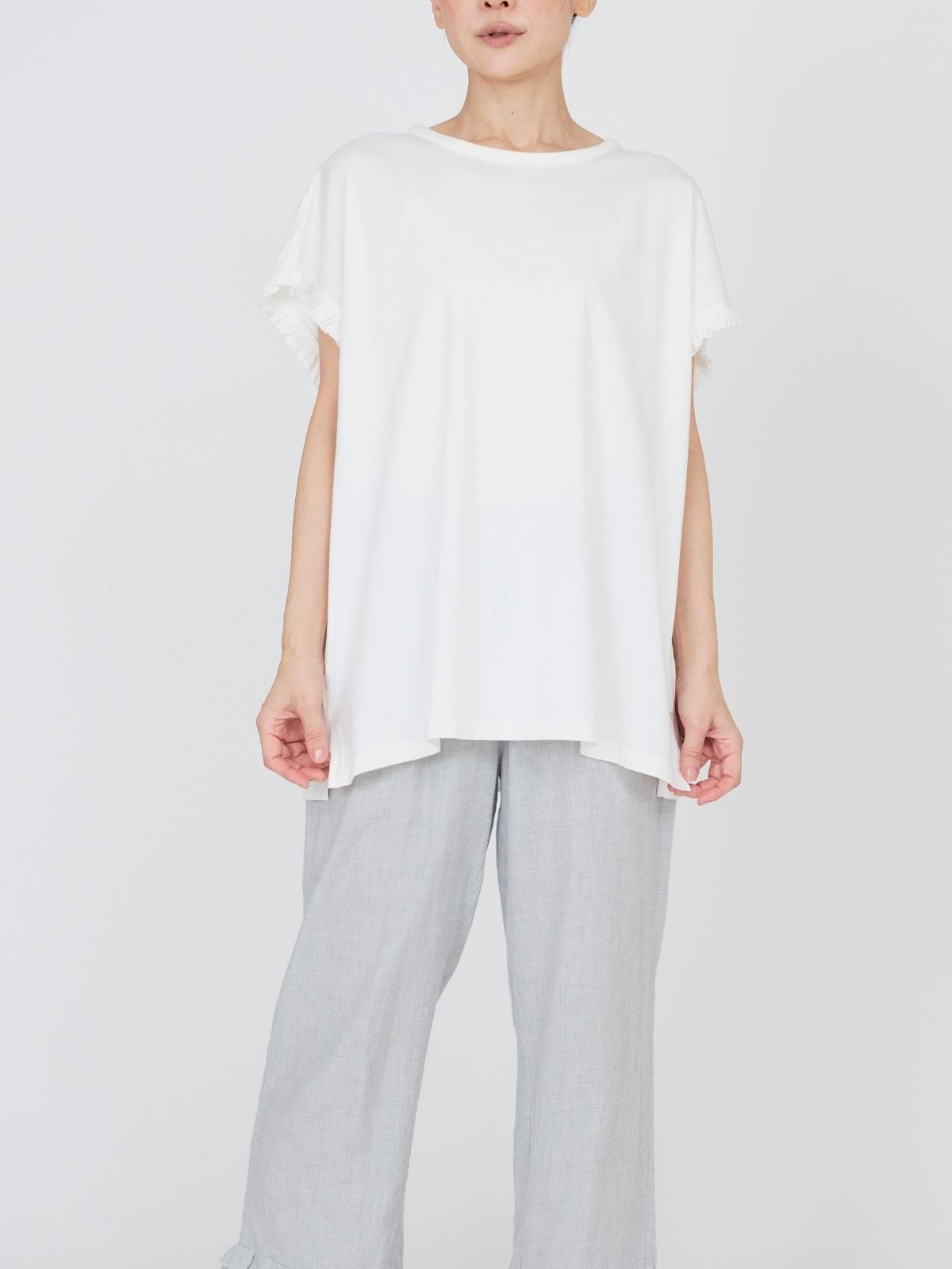 ローズマリージャージーフリルトップス ホワイト　