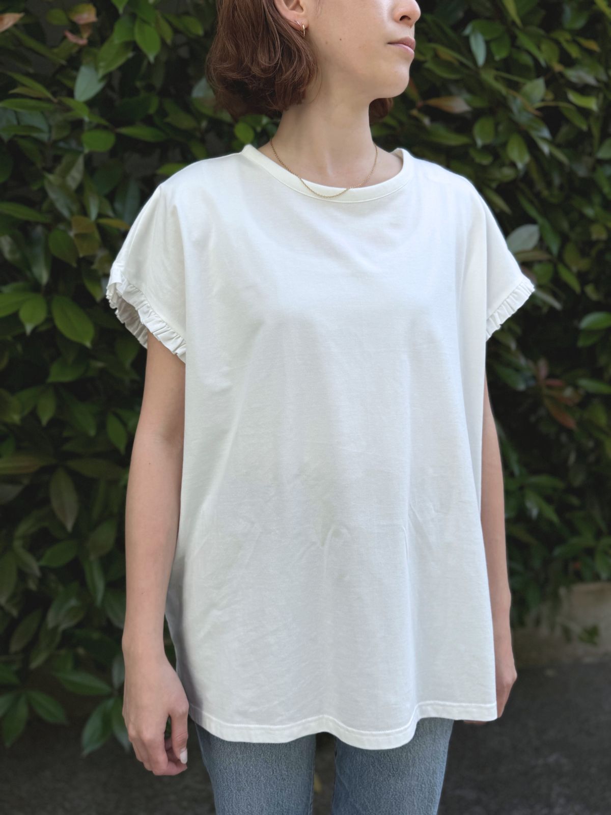 ローズマリージャージーフリルトップス ホワイト　