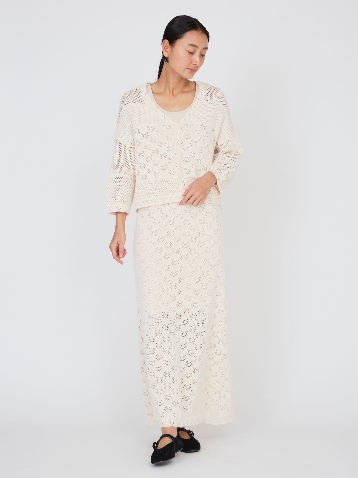 NEW｜コットンパターンワイドカーディガン（ナチュラル/ピンク/ブラック）