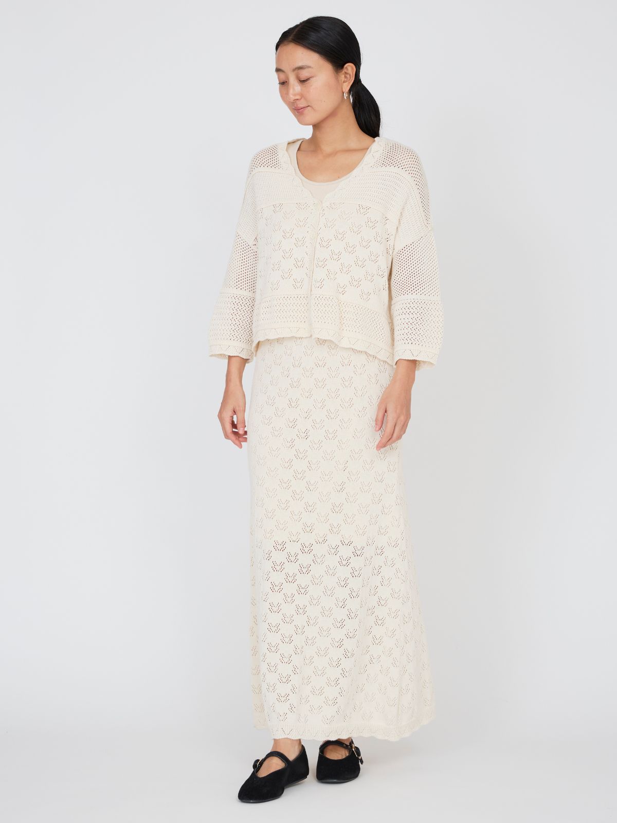 NEW｜コットンパターンワイドカーディガン（ナチュラル/ピンク/ブラック）