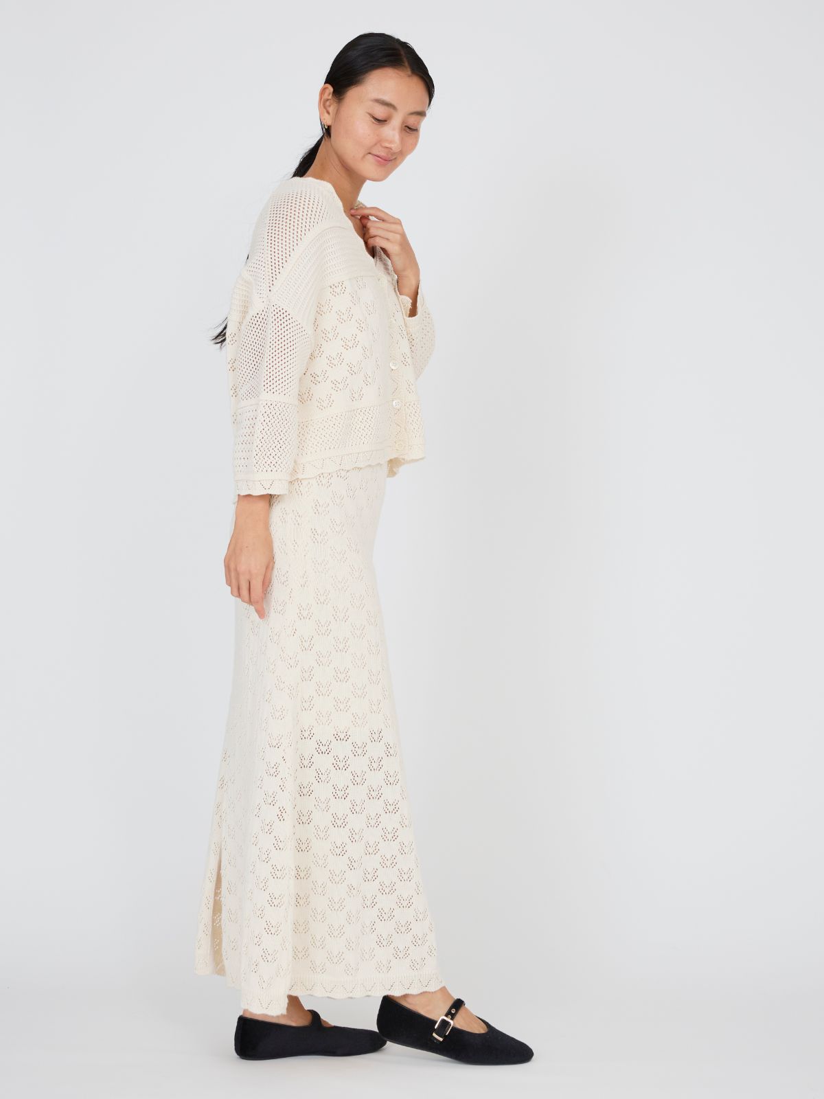 NEW｜コットンパターンワイドカーディガン（ナチュラル/ピンク/ブラック）