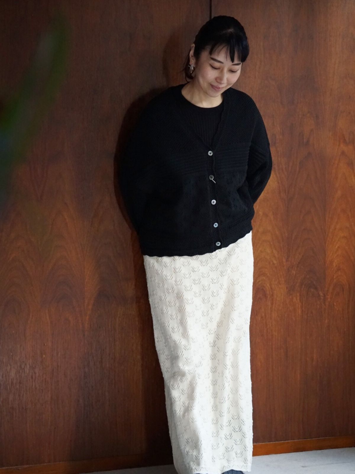 NEW｜コットンパターンワイドカーディガン（ナチュラル/ピンク/ブラック）