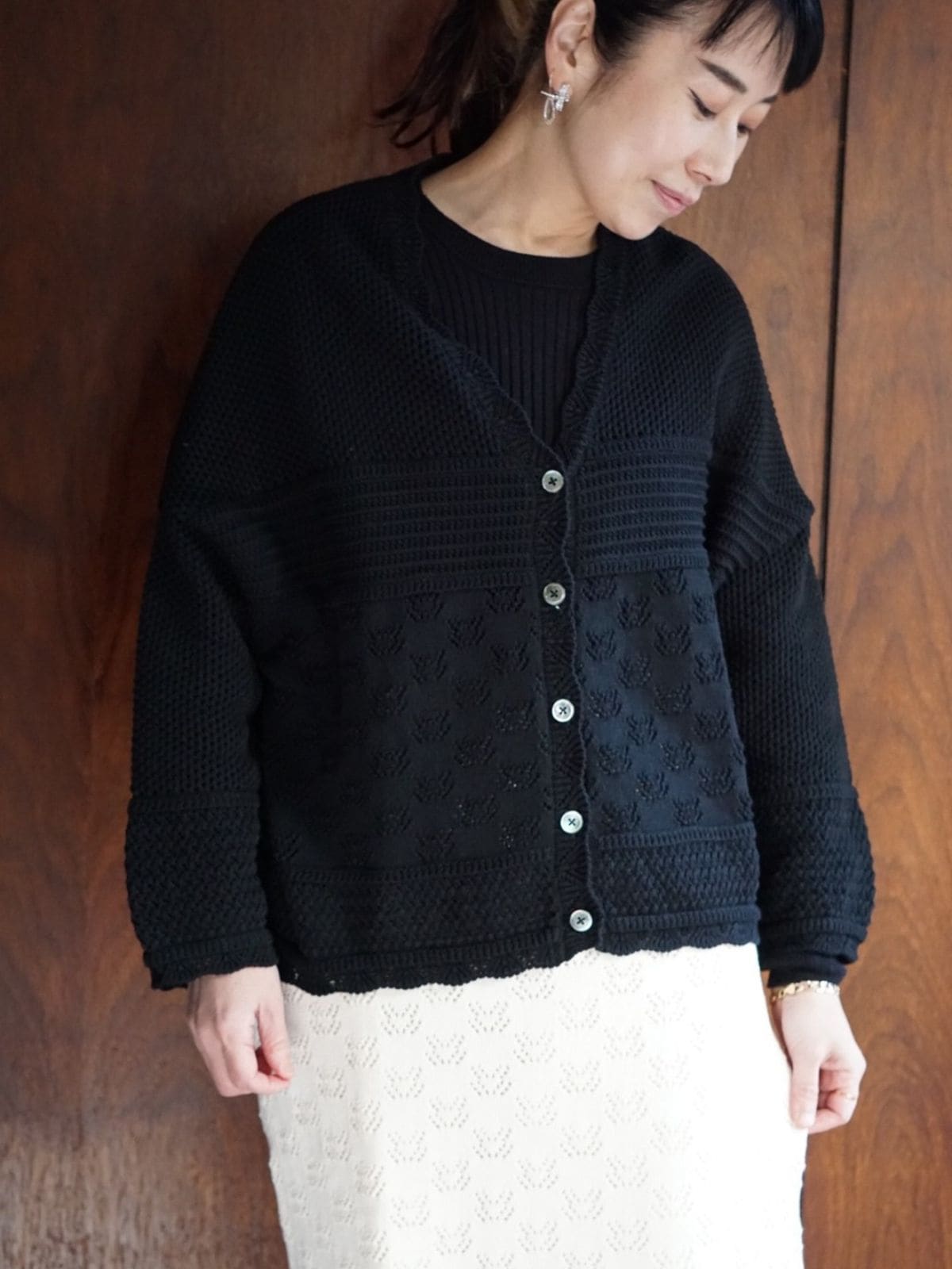 NEW｜コットンパターンワイドカーディガン（ナチュラル/ピンク/ブラック）