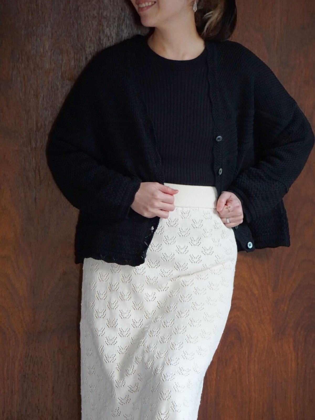 NEW｜コットンパターンワイドカーディガン（ナチュラル/ピンク/ブラック）