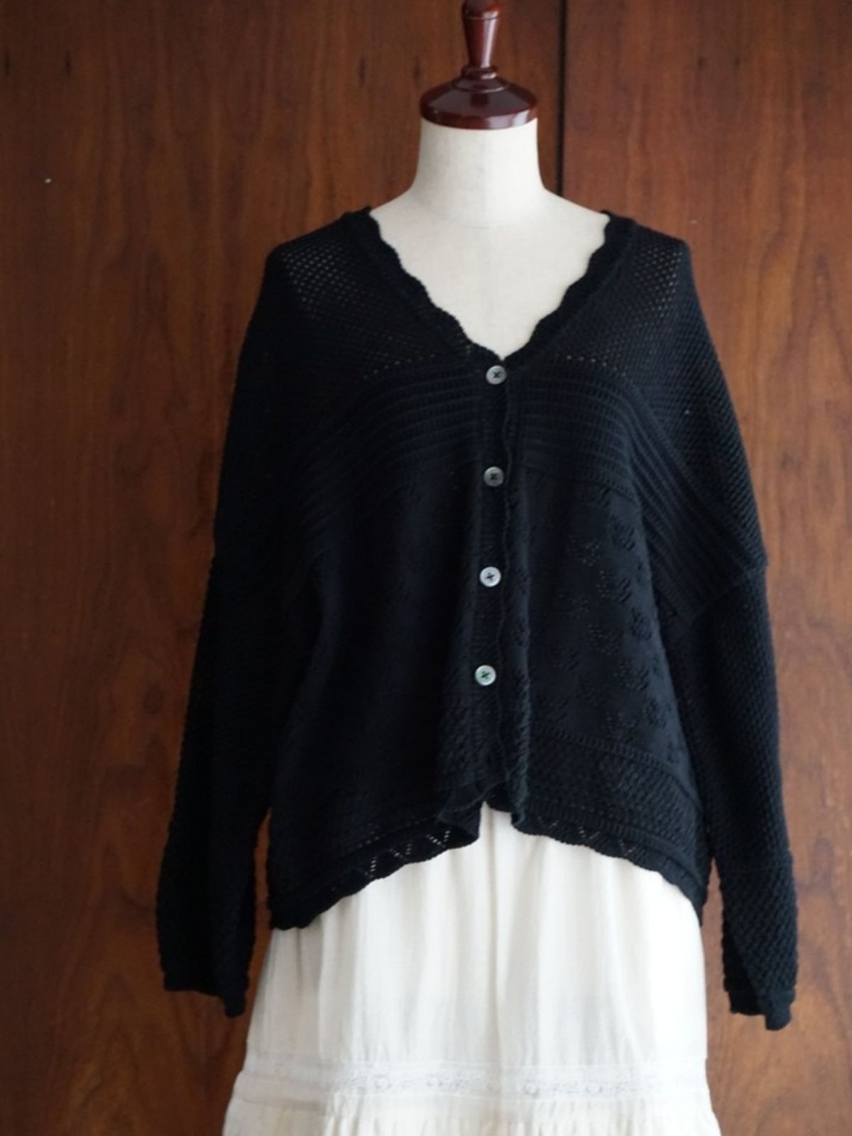 NEW｜コットンパターンワイドカーディガン（ナチュラル/ピンク/ブラック）