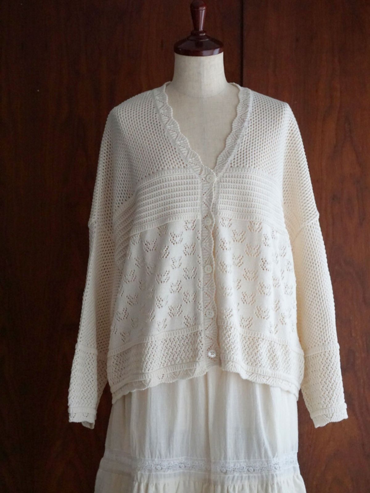 NEW｜コットンパターンワイドカーディガン（ナチュラル/ピンク/ブラック）