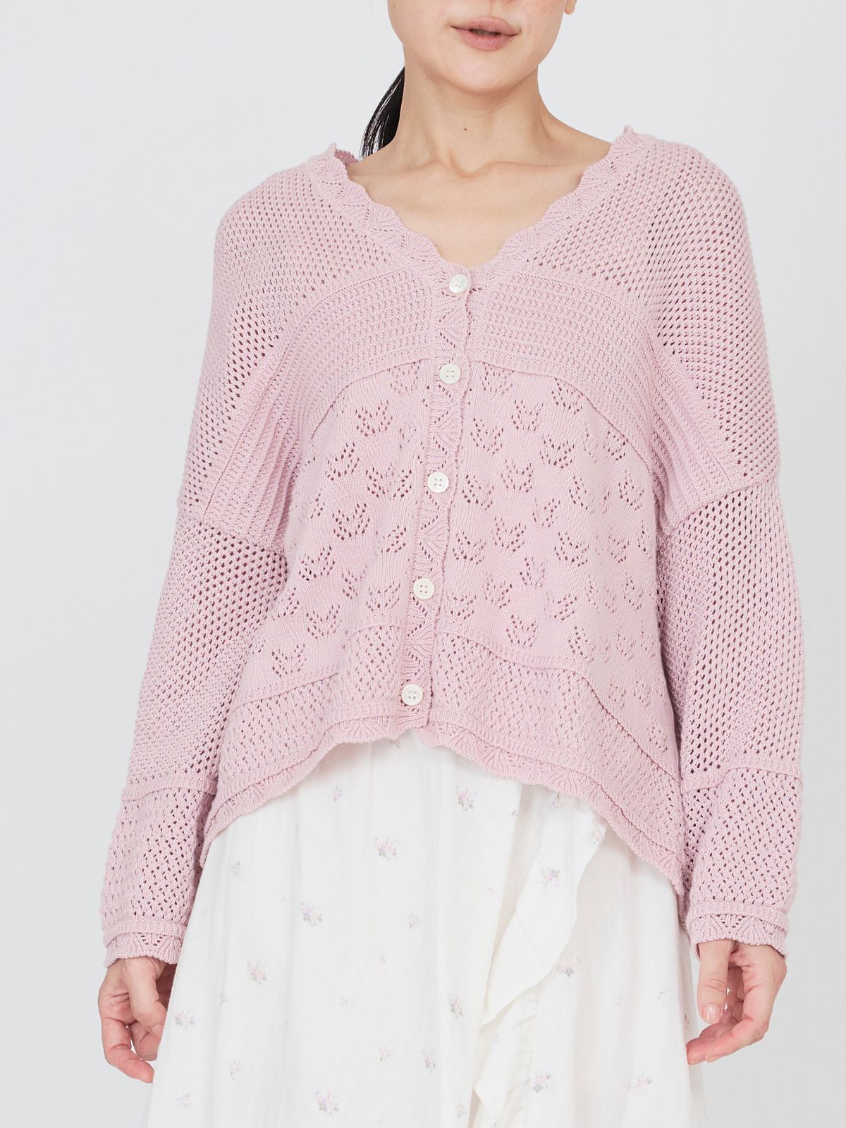 NEW｜コットンパターンワイドカーディガン（ナチュラル/ピンク/ブラック）