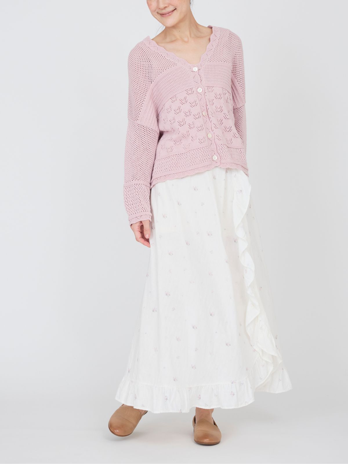 NEW｜コットンパターンワイドカーディガン（ナチュラル/ピンク/ブラック）