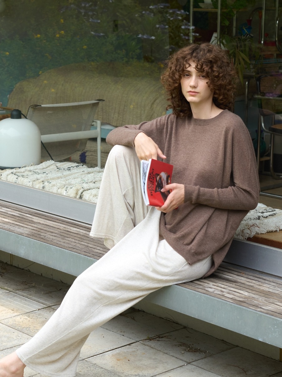 【NEW】【WOOL70%/CASHMERE30%】イタリアニットワイドプルオーバー（ライトピンク/ブラウン/チャコールグレー）