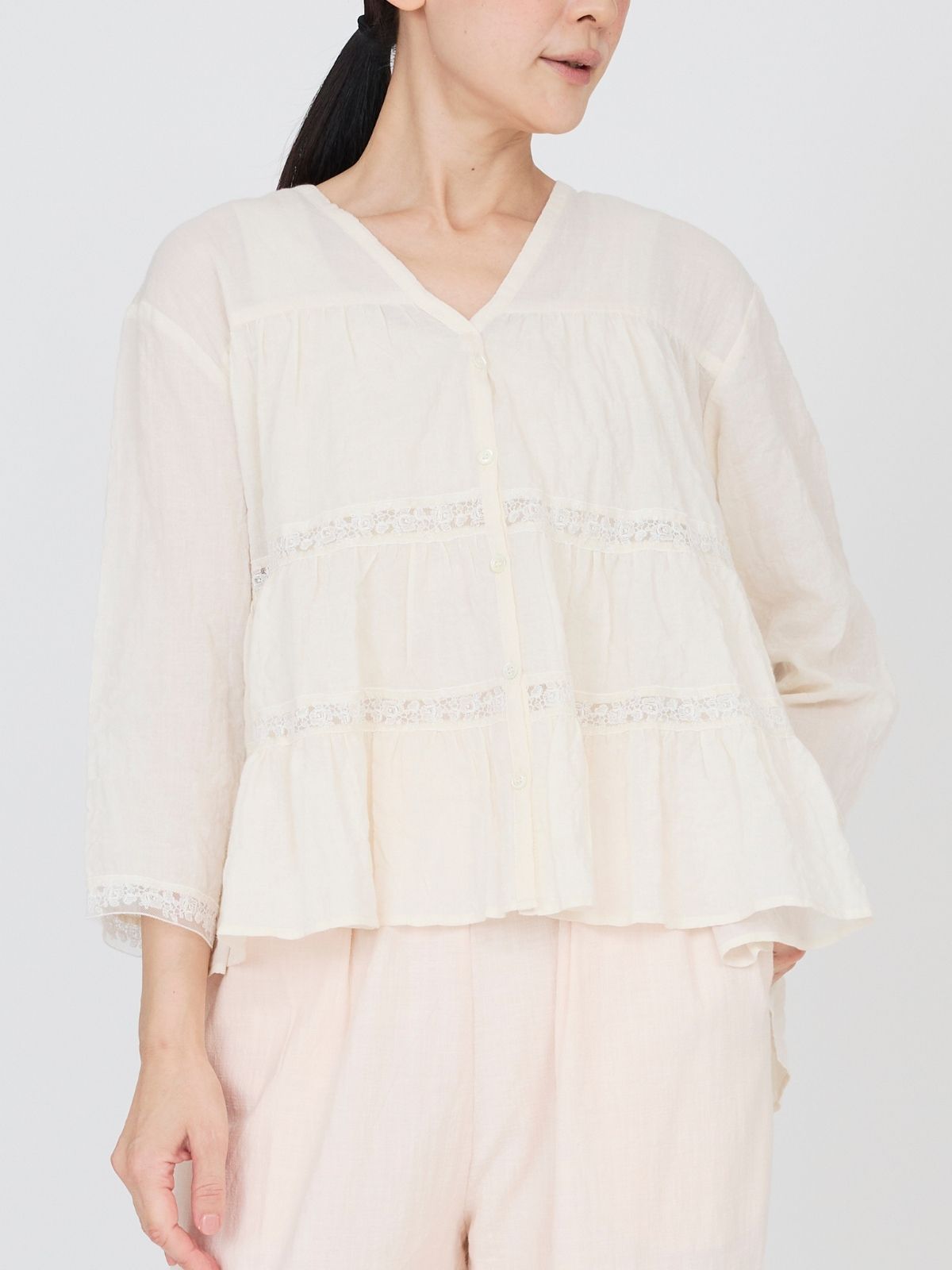 NEW｜コスモスレースティアードブラウス