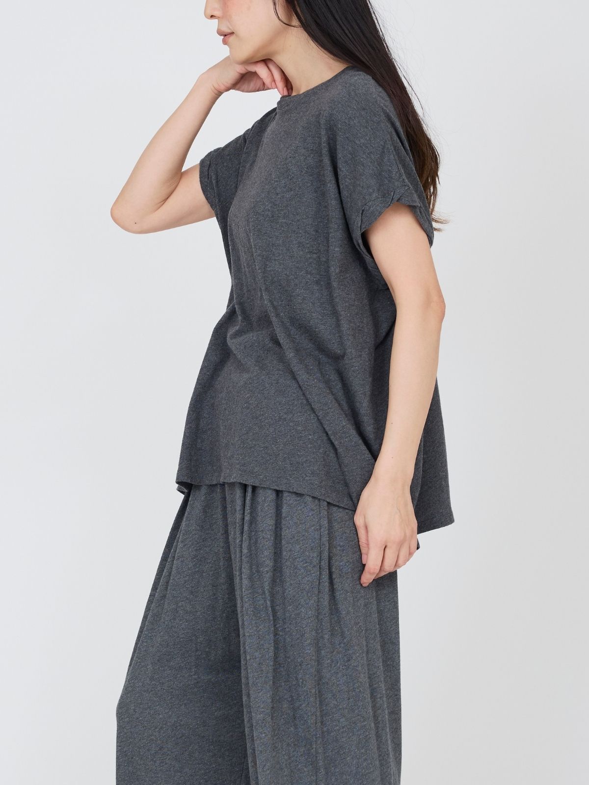 ファインニットツイストTシャツ チャコールグレー