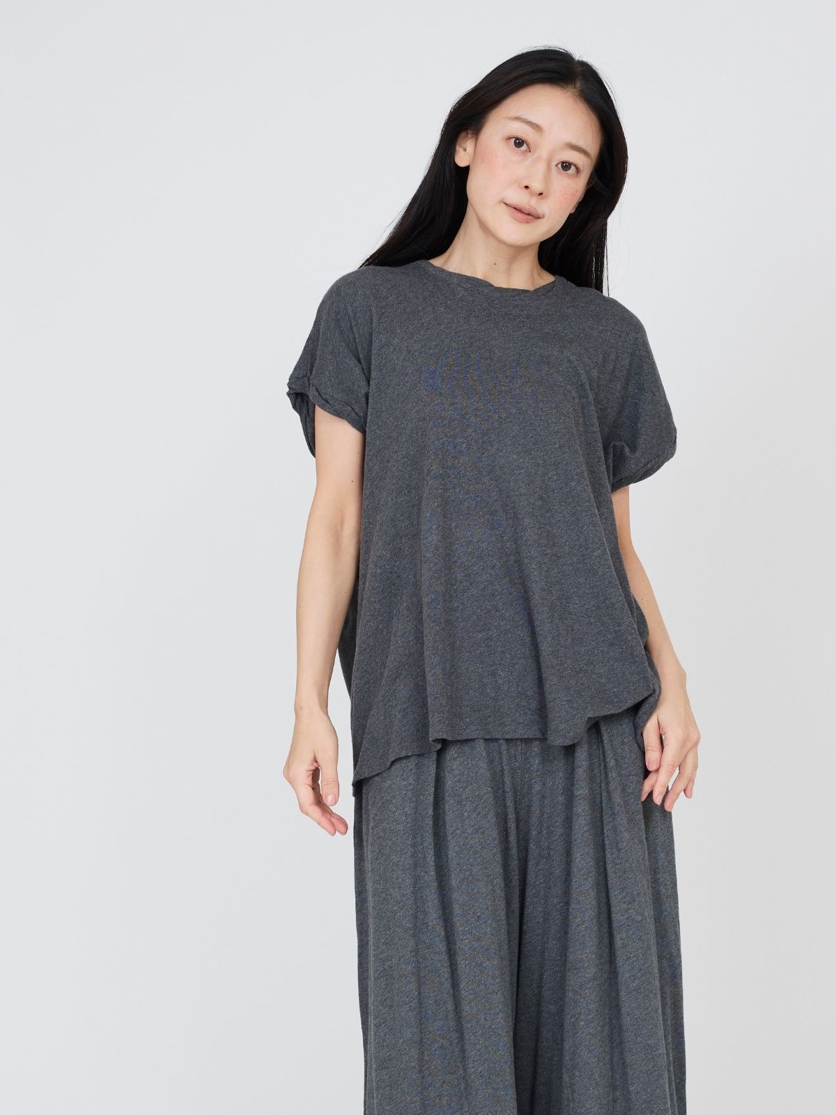 ファインニットツイストTシャツ チャコールグレー