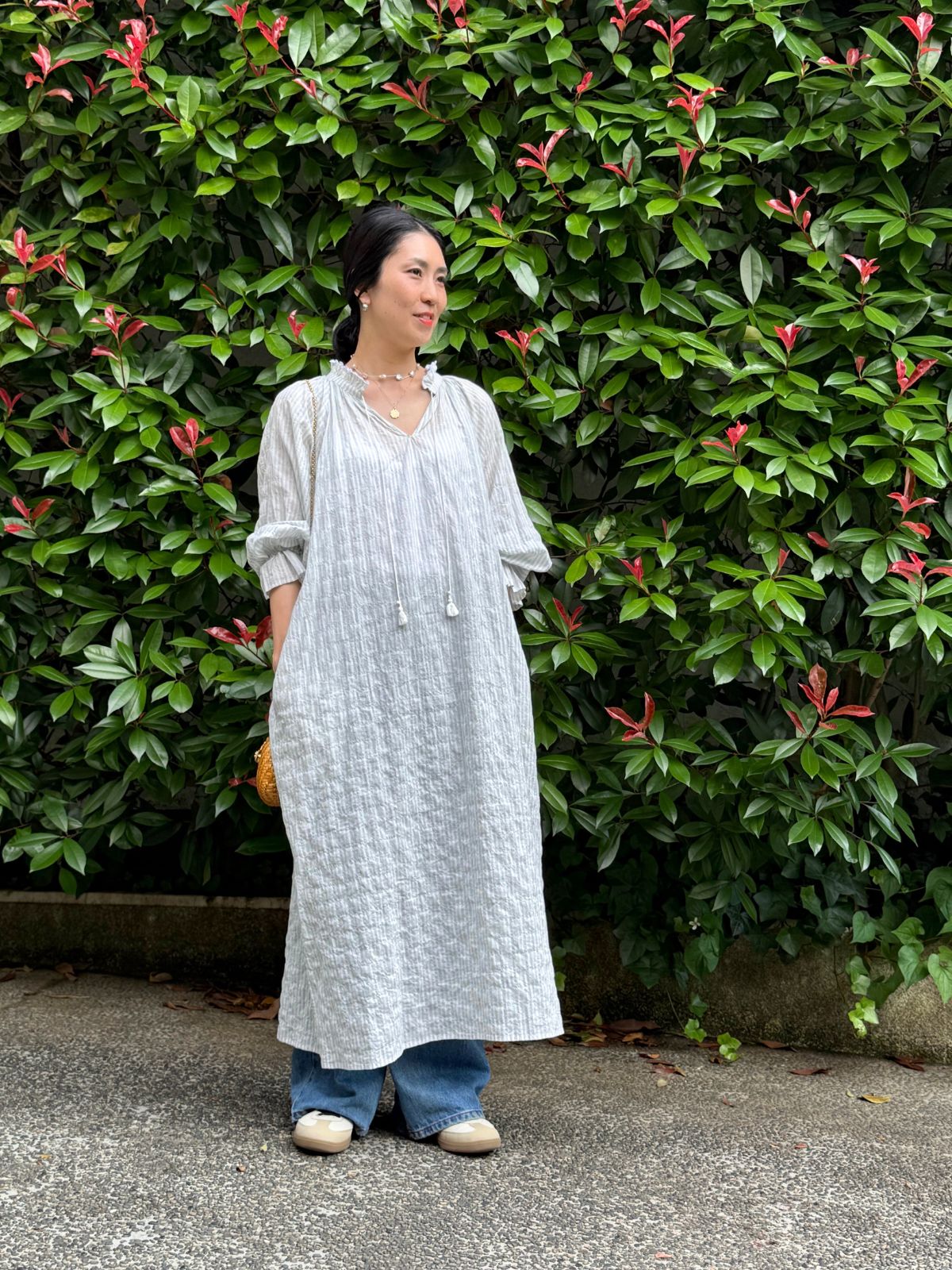 ユーカリストライプタッセルワンピース