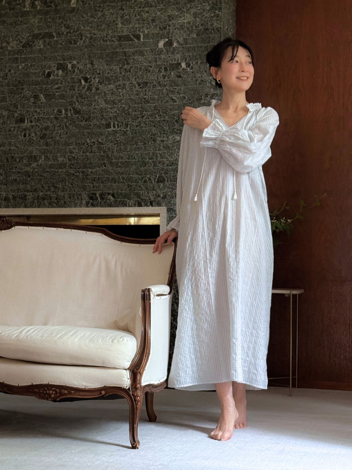 ユーカリストライプタッセルワンピース