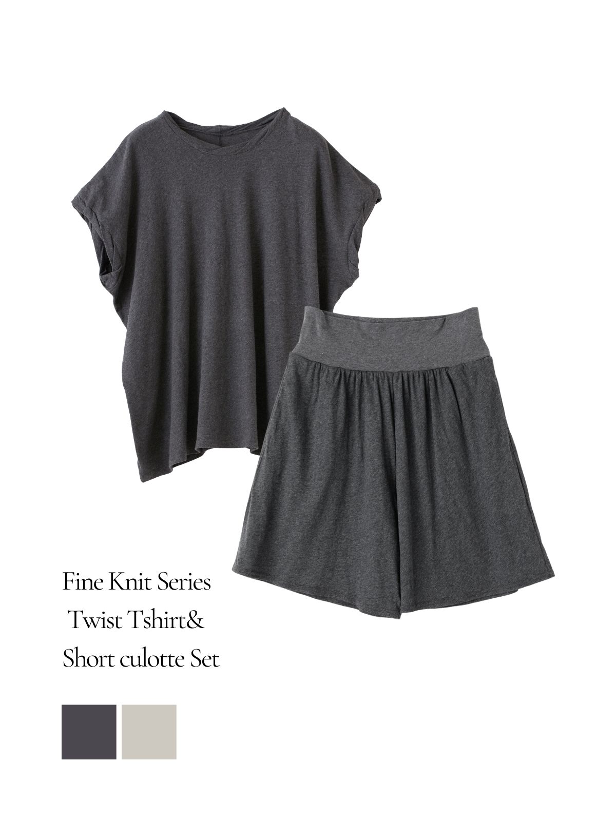 ファインニットツイストTシャツ＆腹巻ショートキュロットセット（チャコールグレー/ライトグレー）