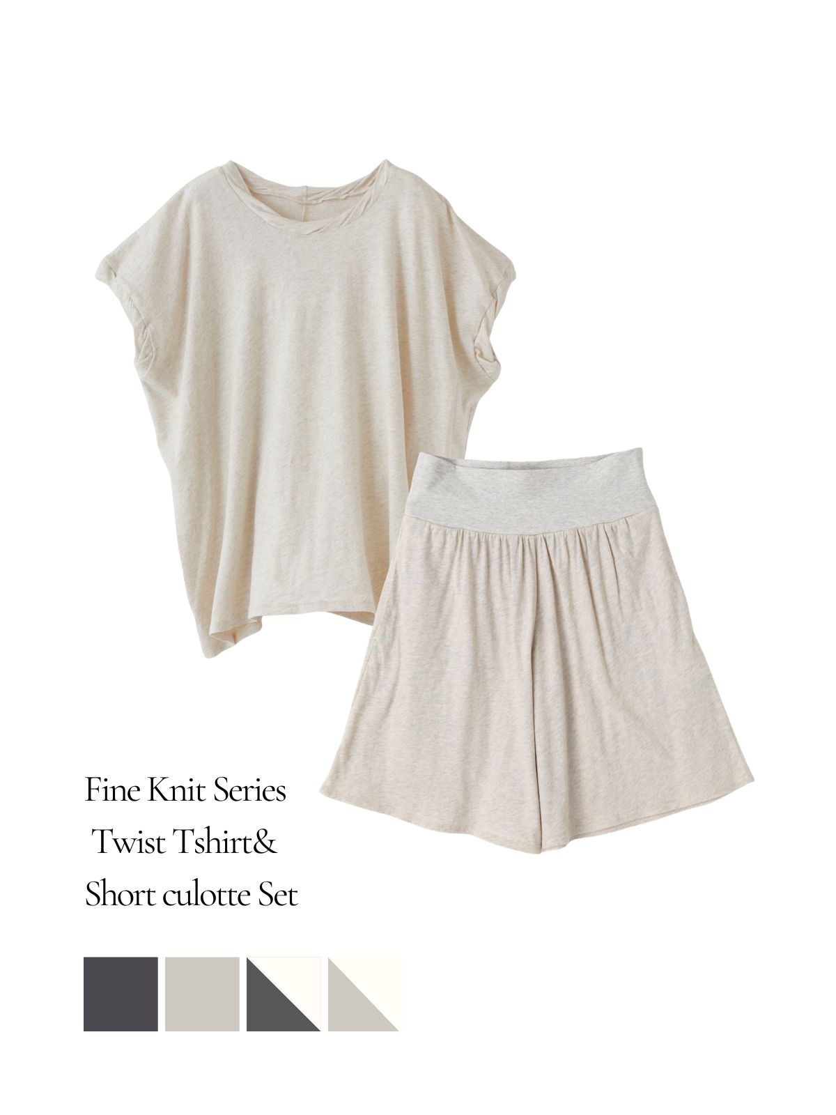 ファインニットツイストTシャツ＆腹巻ショートキュロットセット（チャコールグレー/ライトグレー）