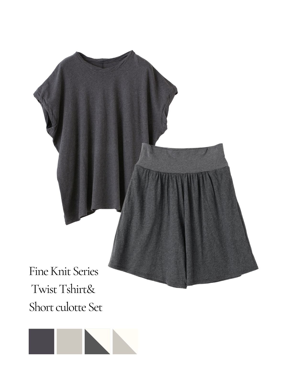 ファインニットツイストTシャツ＆腹巻ショートキュロットセット（チャコールグレー/ライトグレー）