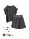 ファインニットツイストTシャツ＆腹巻ショートキュロットセット（チャコールグレー/ライトグレー）
