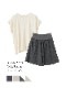 ファインニットツイストTシャツ＆腹巻ショートキュロットセット（チャコールグレー/ライトグレー）