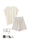 ファインニットツイストTシャツ＆腹巻ショートキュロットセット（チャコールグレー/ライトグレー）