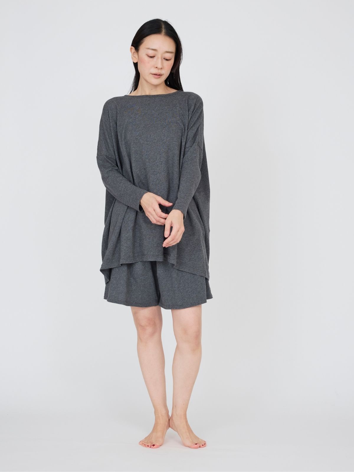 ファインニット腹巻ショートキュロット チャコールグレー