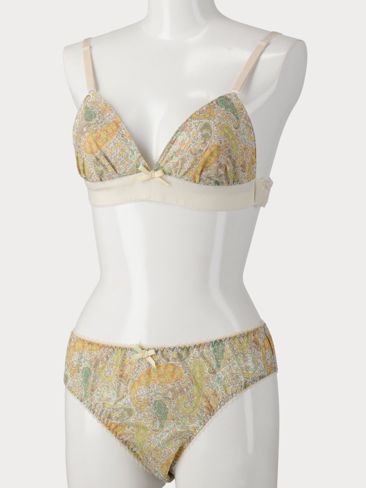 フラワーペイズリートライアングルブラ　イエロー 　