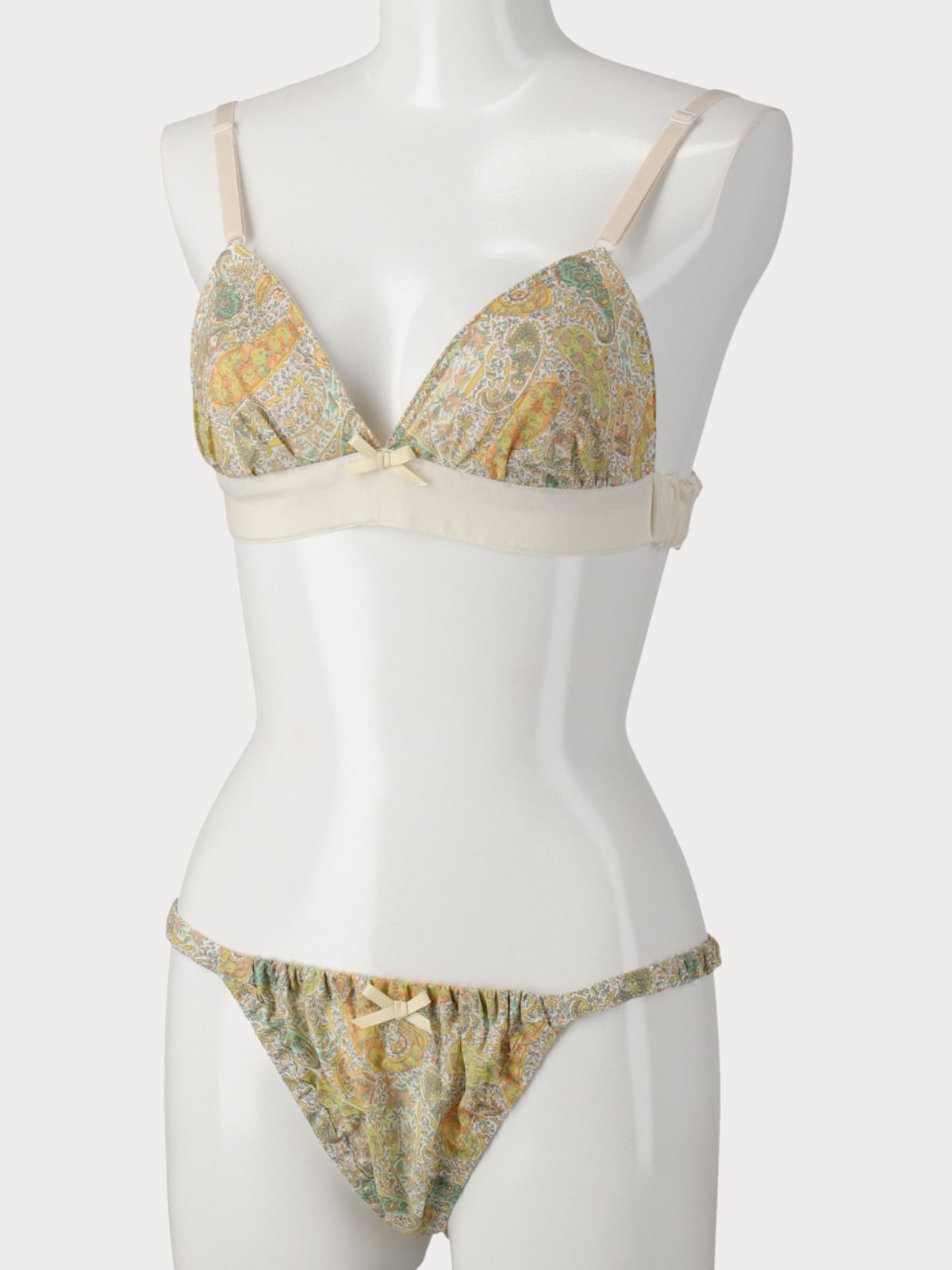 フラワーペイズリートライアングルブラ　イエロー 　