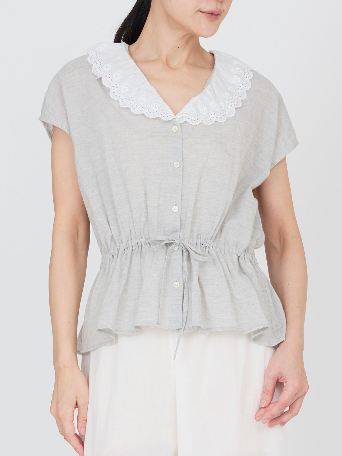 NEW｜クラシックローズレースブラウス ライトグレー