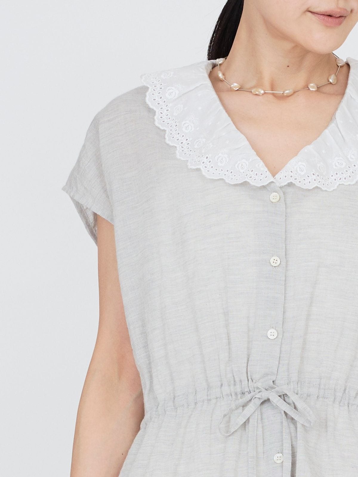 NEW｜クラシックローズレースブラウス ライトグレー