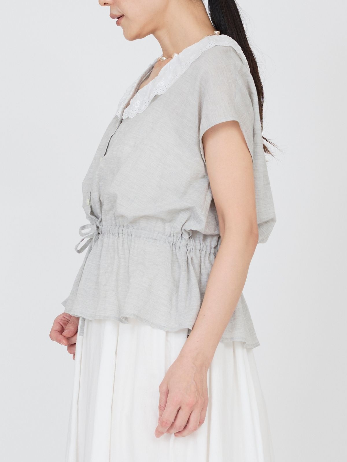 NEW｜クラシックローズレースブラウス ライトグレー