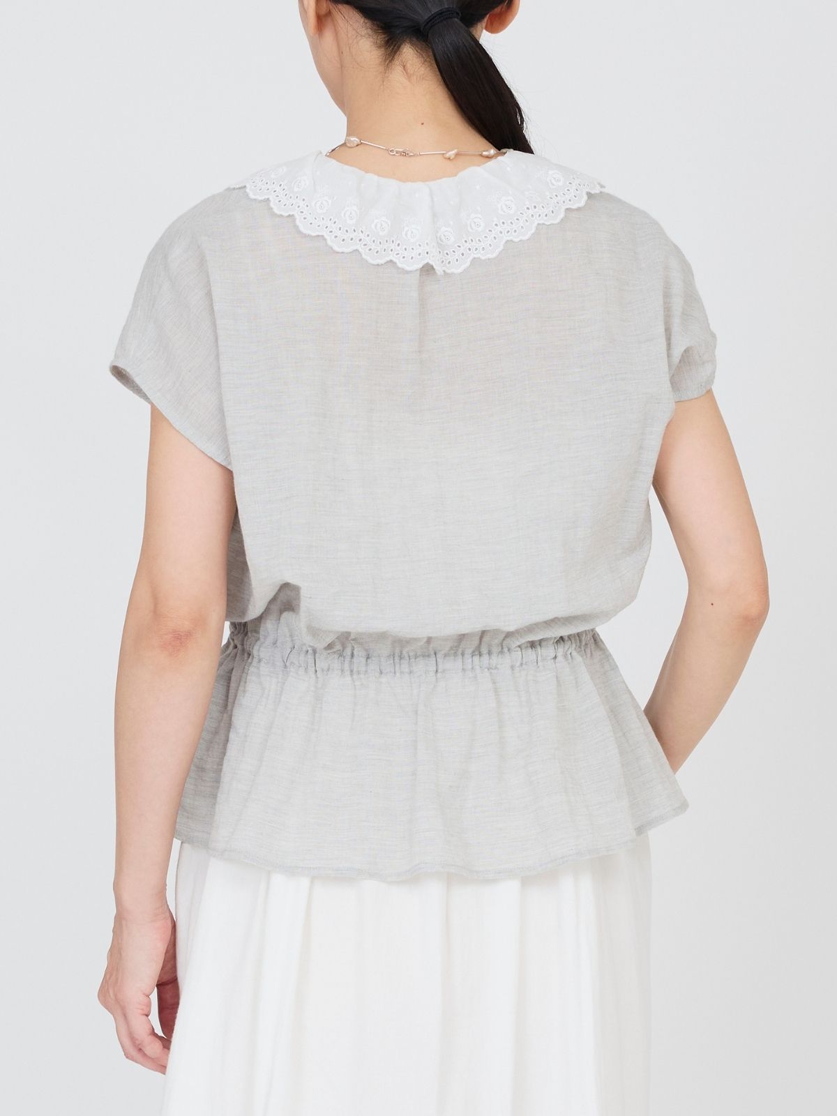 NEW｜クラシックローズレースブラウス ライトグレー