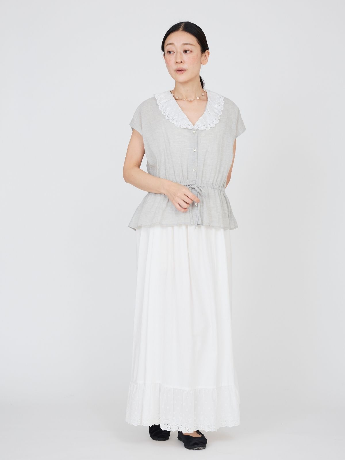 NEW｜クラシックローズレースブラウス ライトグレー