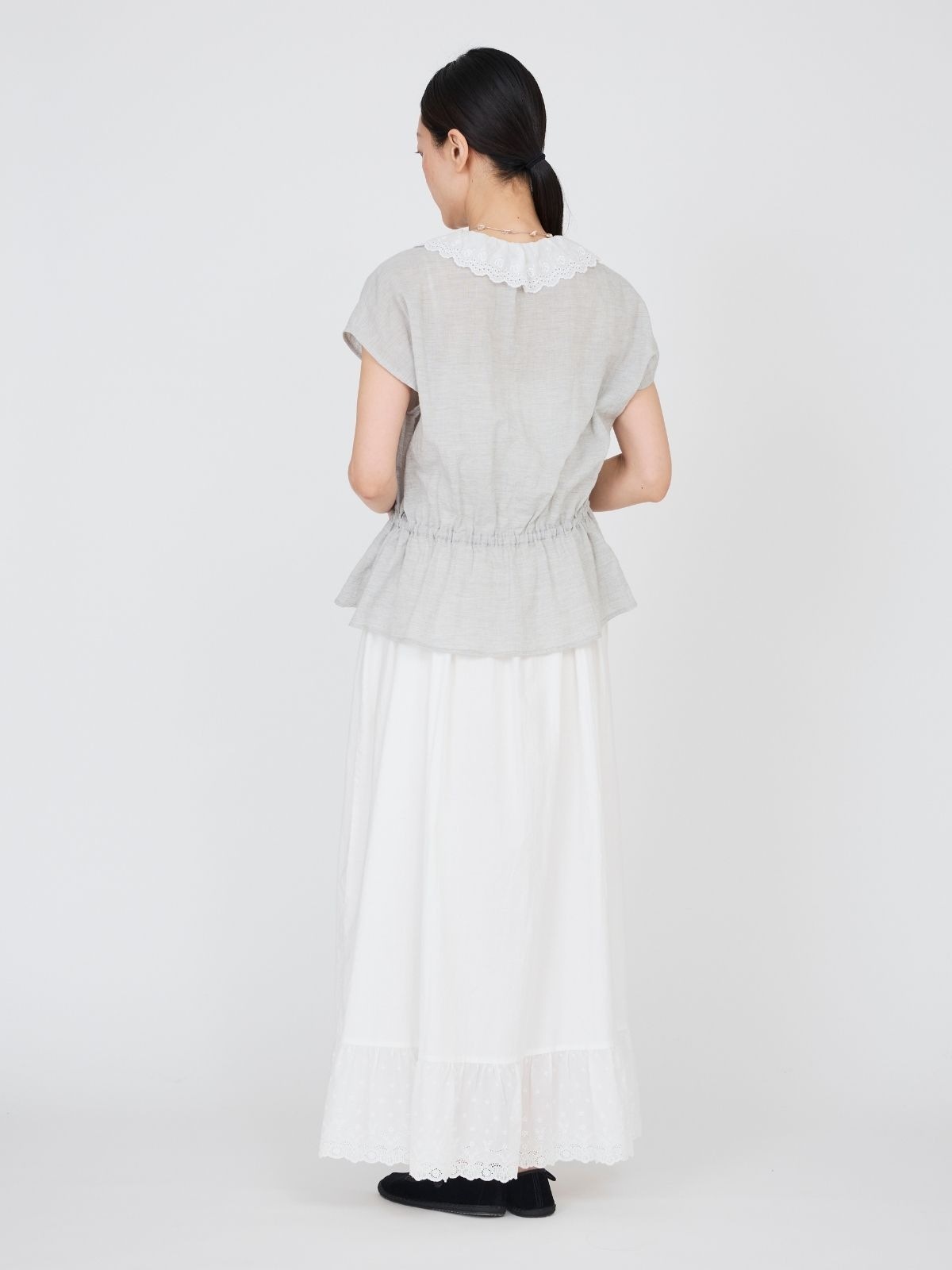 NEW｜クラシックローズレースブラウス ライトグレー