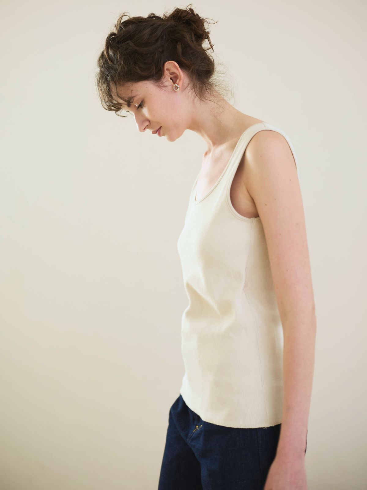 スパンリブカップ付きタンクトップ ナチュラル