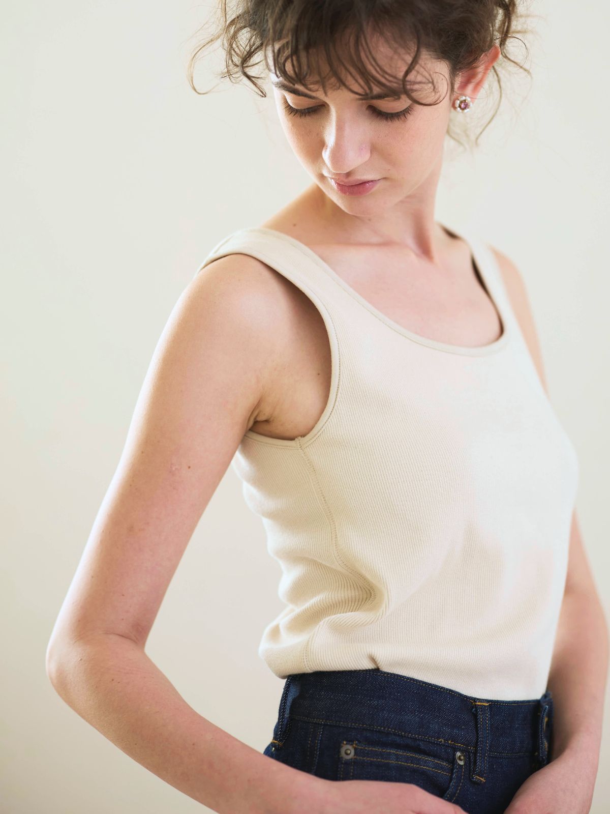 スパンリブカップ付きタンクトップ ナチュラル