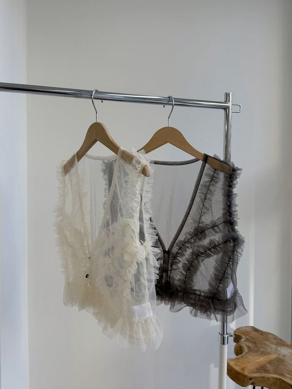 tulle frill gilet blouse