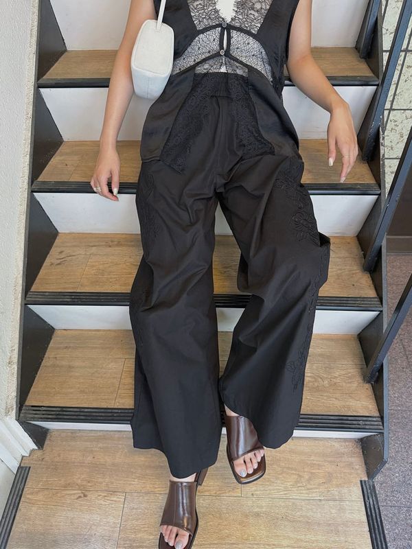 embroidery flower cotton pants