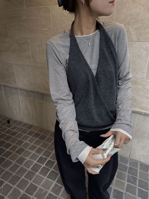 haulter neck knit set tops